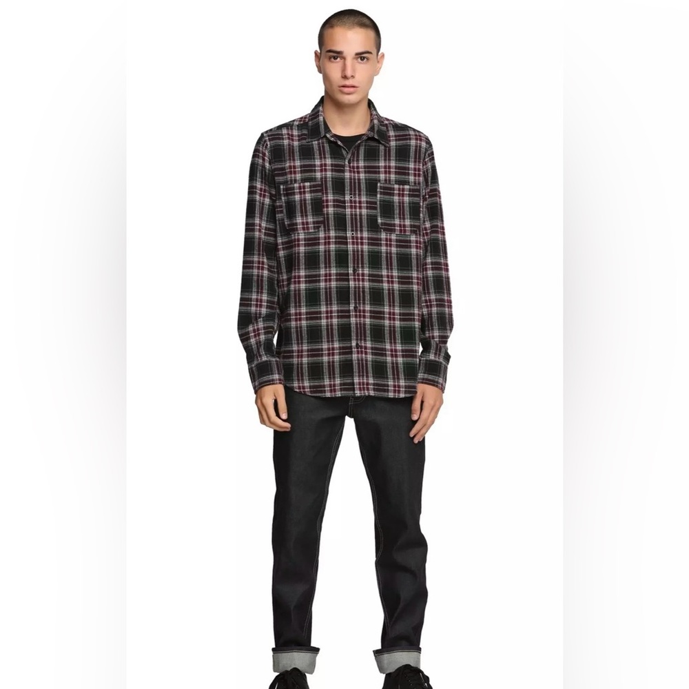 XXX RUDE Burgundy Plaid Woven Button-Up Flannel